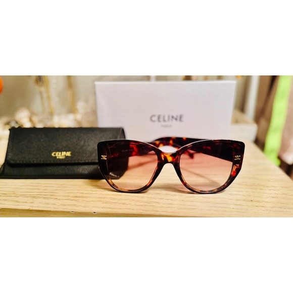 Celine Tortoise Cat Eye Sunglasses Brown Gradient Lens Designer Eyewear - Picture 2 of 15